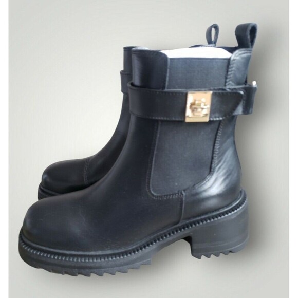 Steve Madden Boots Women's Size 8.5 Black Leather Gates Chunky Block Heels New! - Picture 1 of 10